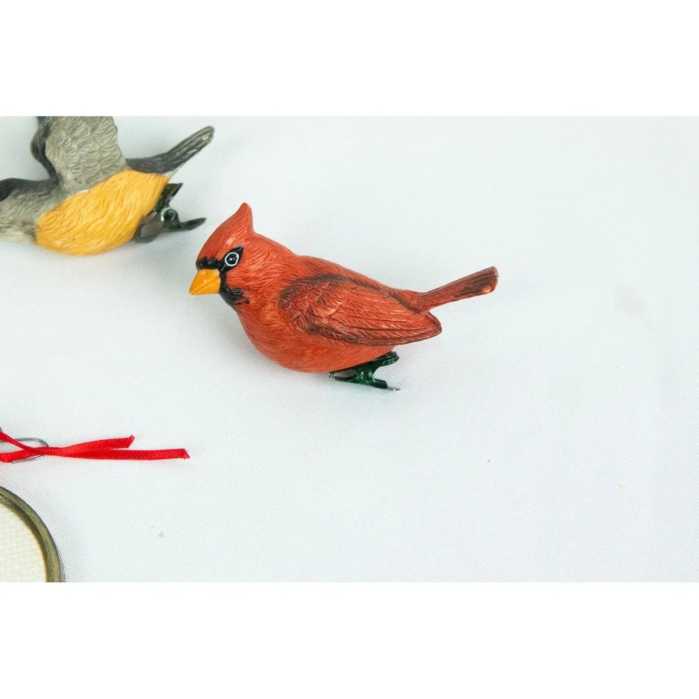 Vintage Christmas Ornament Lot Hinged Resin Tree Bird Clips Cross Stitch 1993